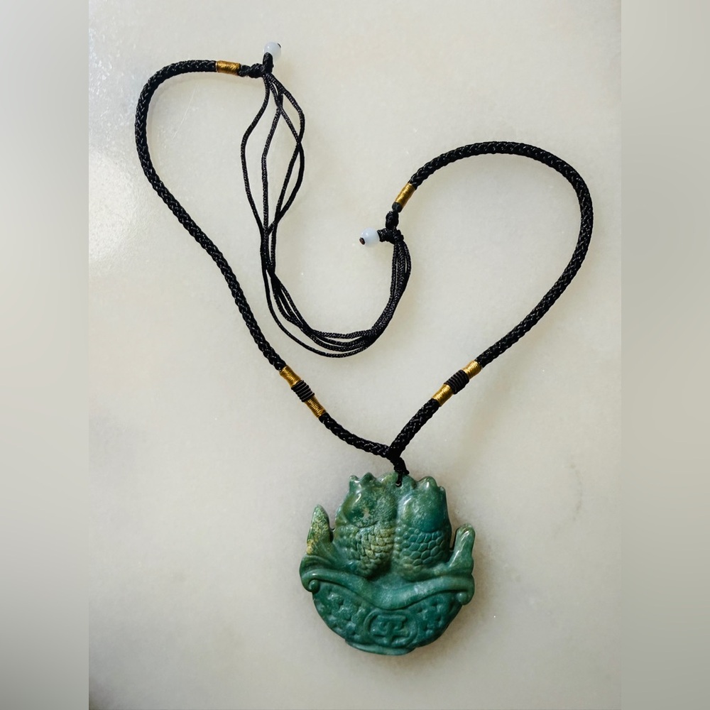 Green Jadeite Double Koi Fish Peace & Harmony Pendant with Adjustable Necklace